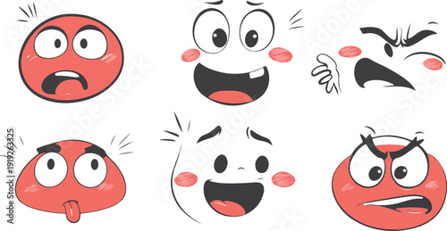 Funny cartoon faces and eyes vector set