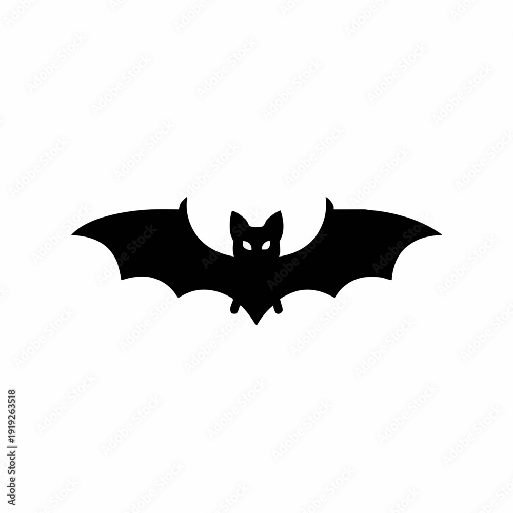 Fototapeta premium Black Bat Silhouette with Glowing Eyes Flying Against a White Background Symbolizing Halloween and Nighttime Activities