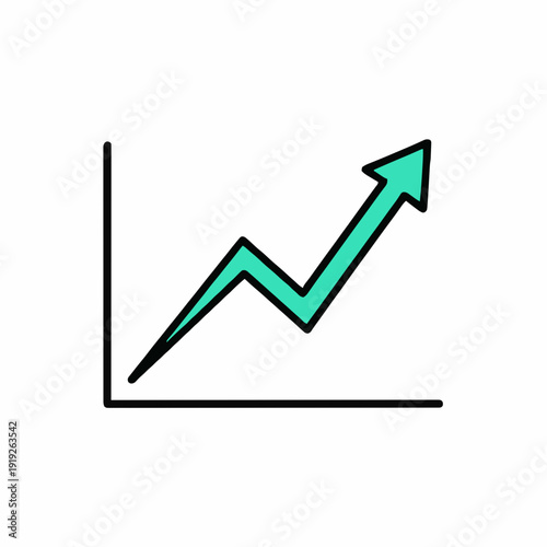 Turquoise Arrow Graph Showing Upward Trend and Growth on White Background