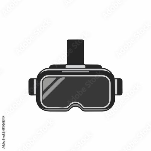 Black Virtual Reality Headset With Gray Lenses And Black Strap On White Background