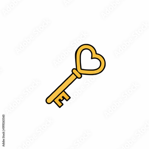 Golden Heart Shaped Key on White Background Symbolizing Love and Access