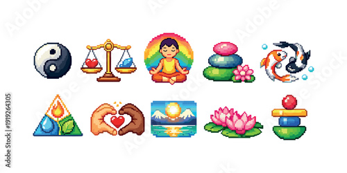 Zen and balance 3d icon set. Meditation, harmony, and spirituality icons collection