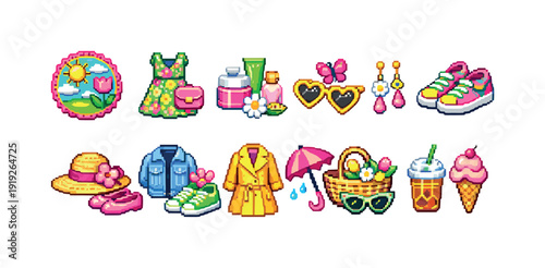 Spring, fashion, and lifestyle 3d icon set. Colorful, trendy, fun icons collection