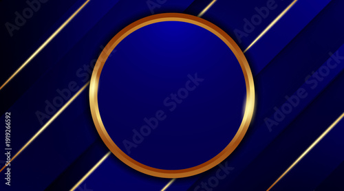 Golden ring on blue background with diagonal stripes and metallic sheen, viewed from directly above
