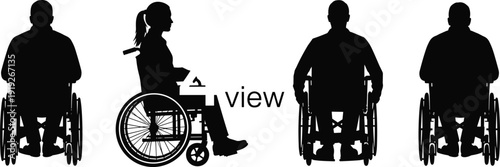 Wheelchair users silhouette collection, disabled people mobility accessibility concept vector illustration isolated on light background design
