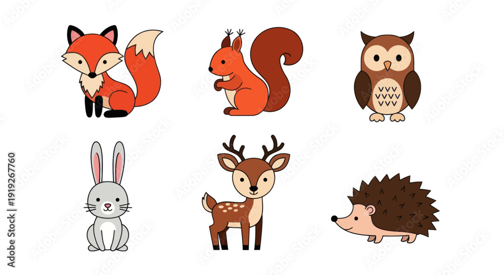 Fototapeta premium Cartoon forest animals illustration