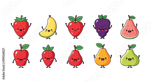 Cartoon fruits collection isolated on white