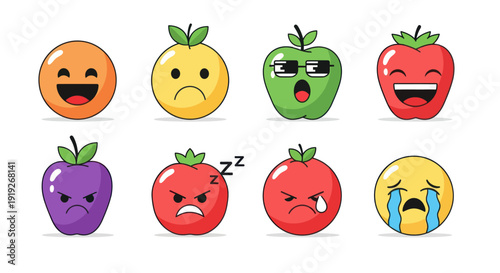 Cartoon fruits emoticons on white