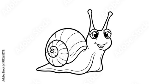 Cute cartoon snail coloring page illustration for kids isolated on white background
