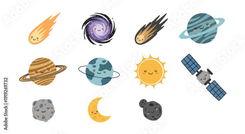 Cartoon planets and space objects illustration
