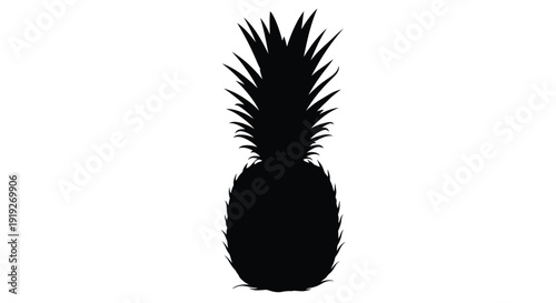 A stark silhouette of a pineapple against a plain white background