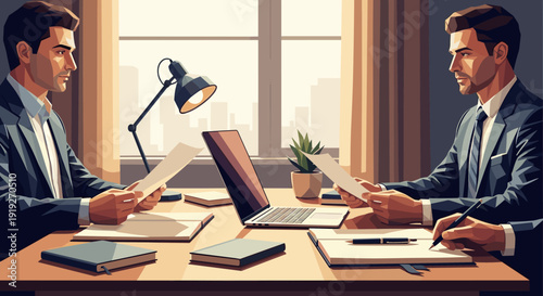 Modern office meeting with business professionals in elegant workspace