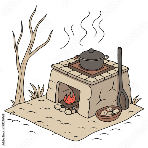 Traditional Clay Chulha Wood Fire Village Cooking Cultural Icon