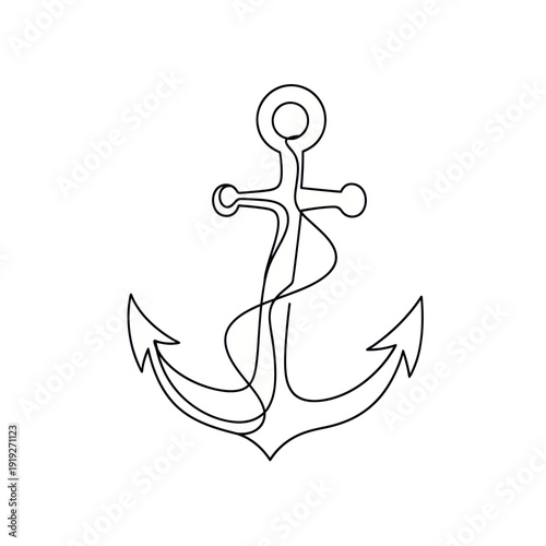 Fényképezés Minimalist Anchor Line Art Symbol, Nautical Theme, Marine Vector