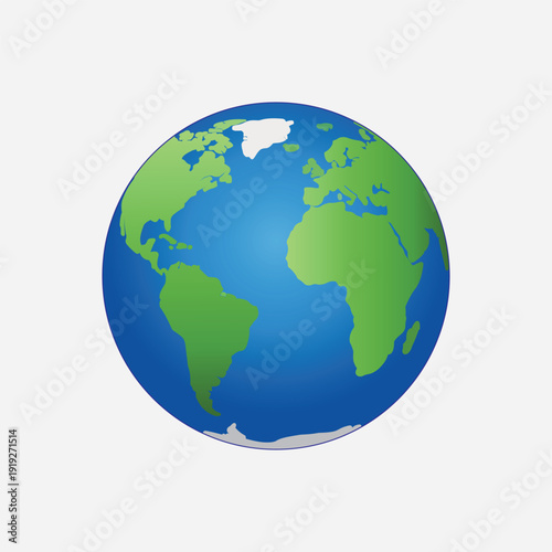A colorful editable vector illustration of the Earth with green continents and blue oceans on a white background
