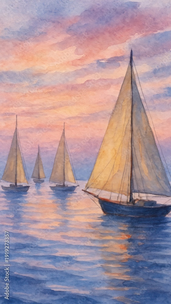 Naklejka premium Serene watercolor sailboat mobile wallpaper
