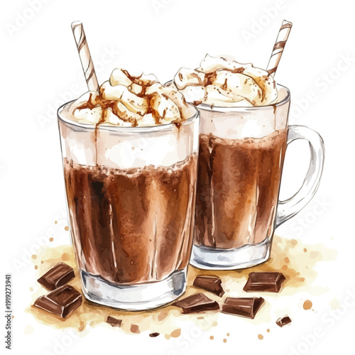 watercolor of Spiked Hot Chocolate painting, isolated on a white background.