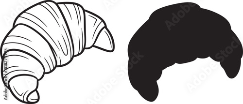Croissant pastry line and silhouette icon vector