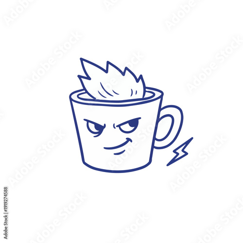 Hand-drawn Sketch Coffee Cup with Grumpy Face Character Expression Vector Illustration for Morning Mood Branding