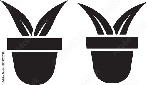 Potted plants silhouette with leaves in flowerpot