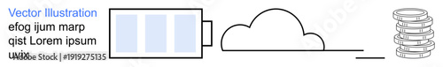 Cloud computing, information storage, data management, internet services, modern technology, digital systems. Simplified of server, cloud and database. Cloud computing and information storage