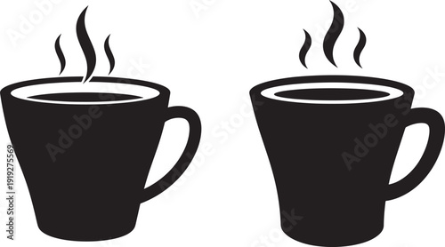 Silhouette of two steaming cups of hot beverage