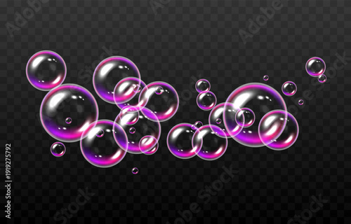 Realistic soap bubbles PNG. Flying soap bubbles on an isolated transparent background. Bubbles from foam or detergent.