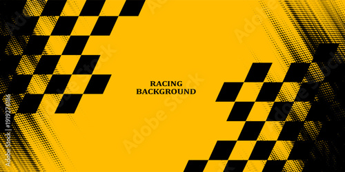 Racing background, sports race banner with dynamic grunge checkered shape ideal for sport themed events, racing posters, promotional flyers, cover, presentation backdrop and social media