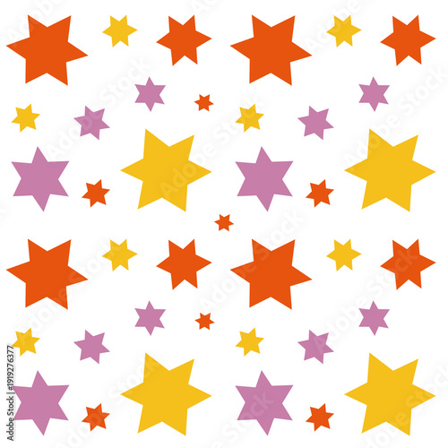 Orange yellow pink star pattern for playful kids decoration. Child themed background design