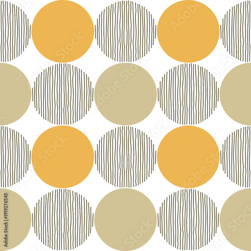 Circles and hand drawn lines seamless abstract pattern. Textile packaging and creative background design