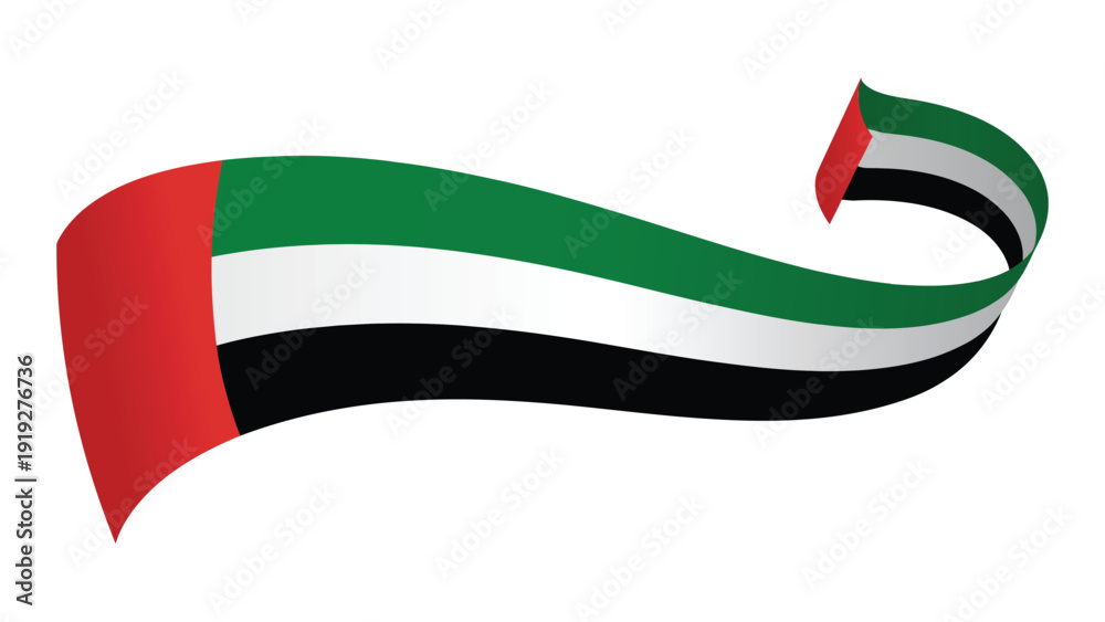 Αυτοκόλλητο United Arab Emirates national flag flowing ribbon banner illustration with red g