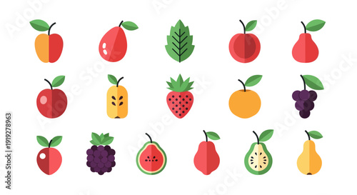 Colorful fruit collection on white background