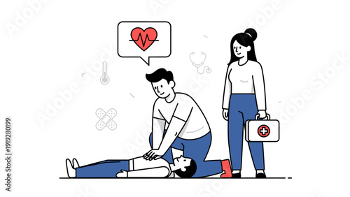 Man Performing CPR on Injured Person.