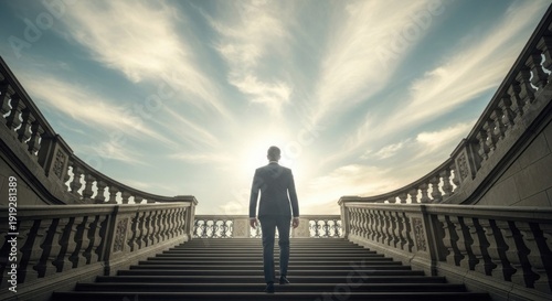Wallpaper Mural A lone figure ascends grand steps toward a bright sky, symbolizing ambition and progress Torontodigital.ca