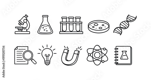 Education science flat icon set for learning and research