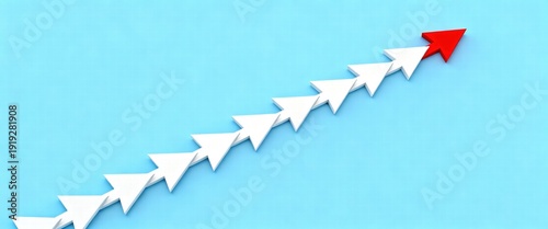 Leadership Concept with White Arrows and Red Leader Arrow