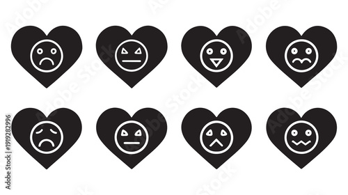 Modern Love and Hate Icon Pack – 8 Original Outline Symbols, Abstract Heart Emotion Line Art Vector Set Adobe Illustrator Artwork