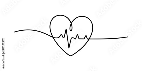 Minimalist heartbeat pulse line art ekg symbol isolated on transparent background Vector, illustration