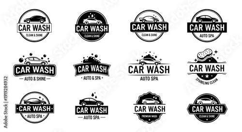 Collection of Car Wash Service Logos and Emblems.