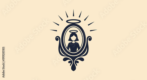 Woman figure in decorative frame symbol