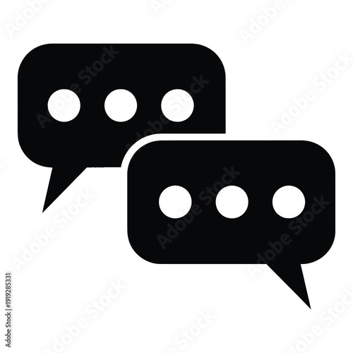 Two black speech bubbles with three dots  isolated on transparent background icon