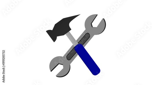 Flat animated wrench and hammer icons crossing on white and green screen backgrounds for repair and construction concepts.