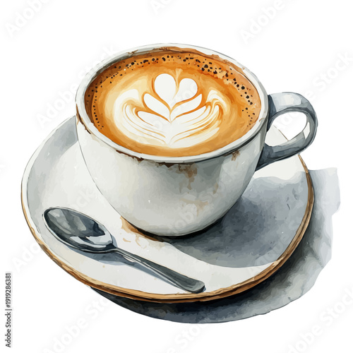 watercolor of Latte draw illustration, isolated on a white background.