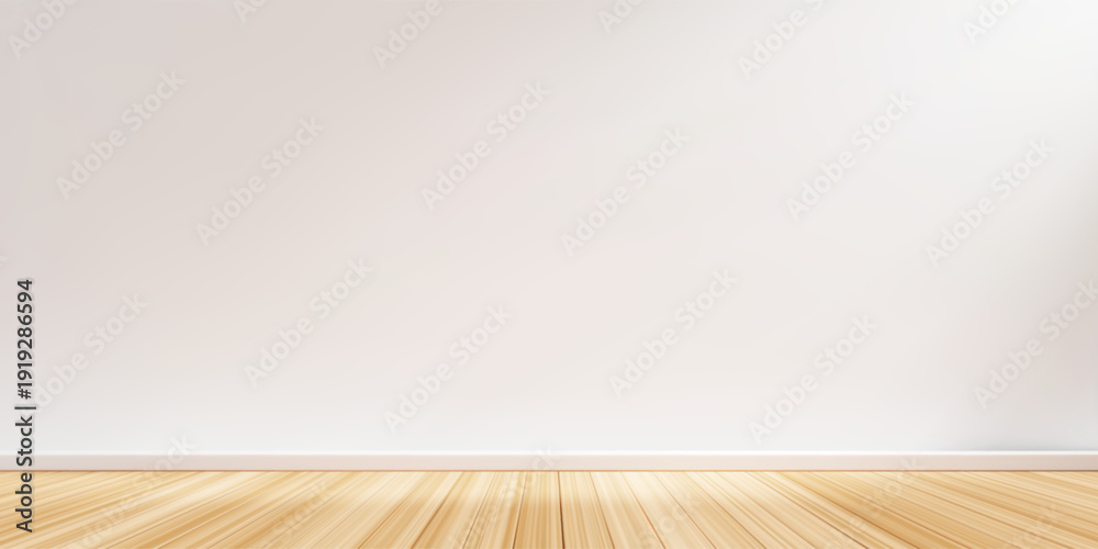 Αυτοκόλλητο Empty room interior with white walls and wooden floor