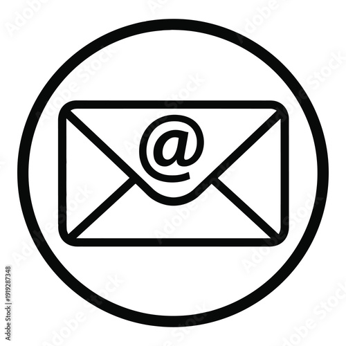 Email icon with at sign inside envelope in circle  communication symbol icon