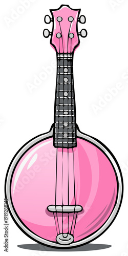 A cartoon illustration of a bright pink mandolin string instrument