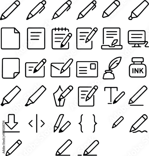 Set of write icons line art transparent