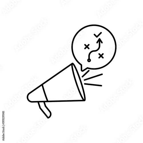 icon a pr strategy with megaphone and tactical planning map, isolated against a clean background.