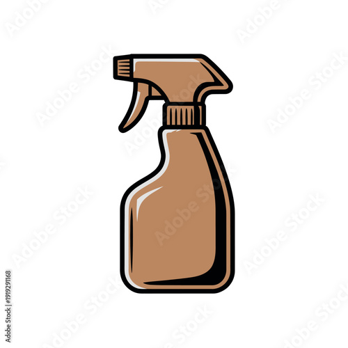 Brown plastic spray bottle with trigger nozzle stands alone on a plain white surface for cleaning.