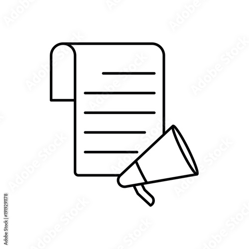 icon a press release document with megaphone announcement, isolated against a clean background.